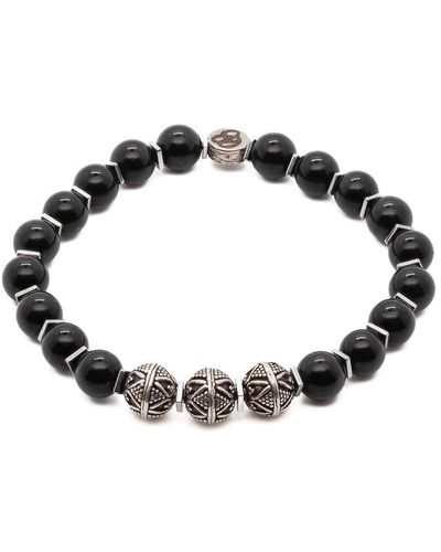 Ebru Jewelry Silver Beads & Black Onyx Beaded Bracelet -black