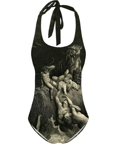 Aloha From Deer The Holy Bible Plate I The Deluge Open Back Swimsuit - Black