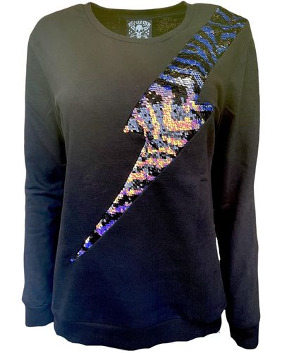 Any Old Iron Iridescent Zebra Reversible Sequin Lightning Sweatshirt - Blue