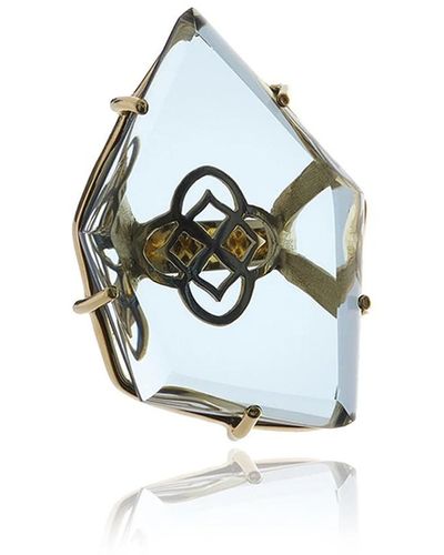 Georgina Jewelry Gold Signature Asymmetric Flower Crystal Ring - White