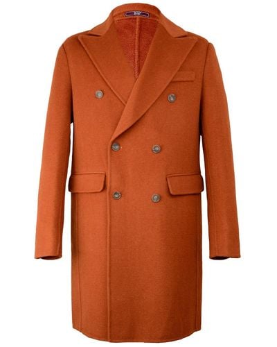 DAVID WEJ Signature Double Breasted Wool Overcoat – Orange - Red