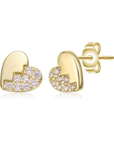 Genevive Jewelry Sterling Silver Gold Plated Clear Cubic Zirconia Heart Stud Butterfly Earrings - Metallic
