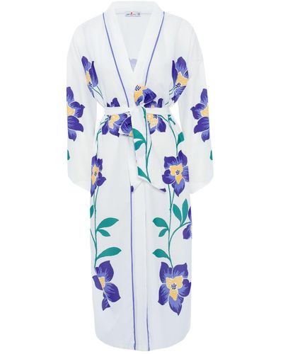 Peraluna Petunia Floral Pattern Midi Kimono In - Blue