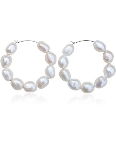 Kiri & Belle Arabella Large Baroque Pearl Wire Hoop Sterling Earrings - White