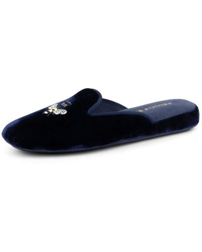 Patricia Green Queen Bee Embroidered Slipper Navy - Blue