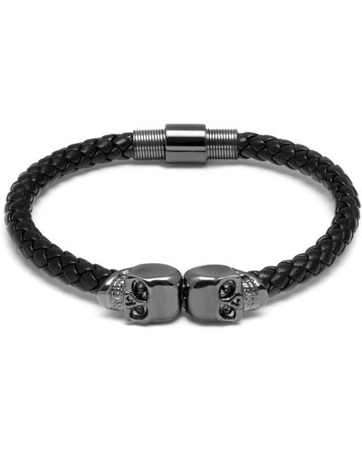 Northskull Nappa Leather / Gunmetal Twin Skull Bracelet - Black