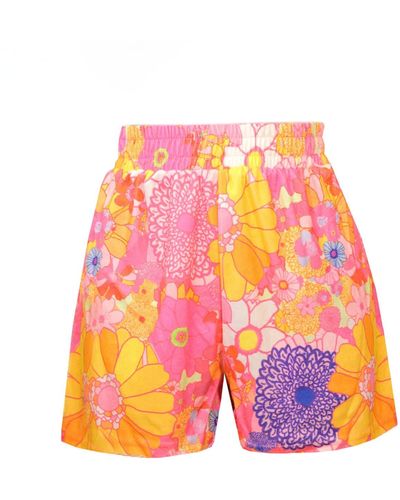 Elsie & Fred Groove Jet Floral Print Terry Towelling Loose Fit Elasticated Shorts - Pink