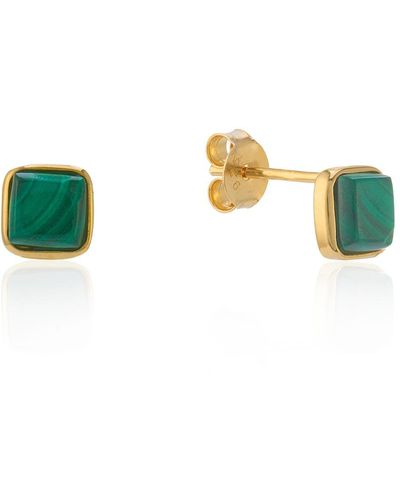 Auree Aurora Malachite & Gold Vermeil Square Stud Earrings - Green