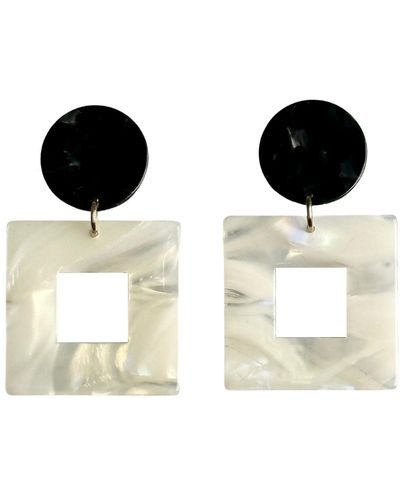 CLOSET REHAB Neutrals / Small Open Square Drop Earrings In Imported Bubbly - Black