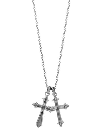 Northskull Twin Baroque Cross Necklace In Oxidised - Metallic