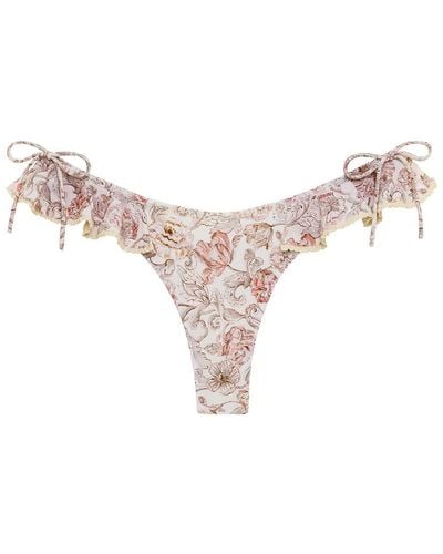 Montce Venecia Floral Uno Ruffle Bows Bikini Bottom - Pink