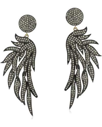 Artisan Diamond 14k Gold 925 Sterling Silver Leaf Style Dangle Earrings Jewelry - Metallic