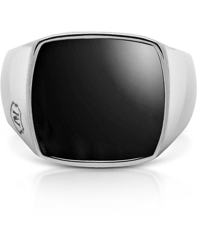 Nialaya Silver Signet Ring With Onyx - Black