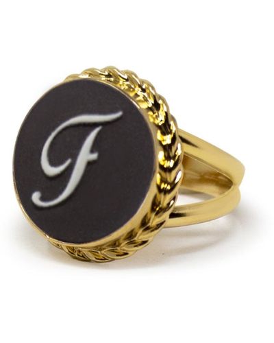 Vintouch Italy Gold Vermeil Black Cameo Ring Initial F - Metallic