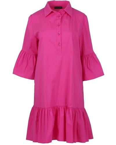Conquista Fuchsia Bell Sleeve Dress With Ruffle Hem - Pink