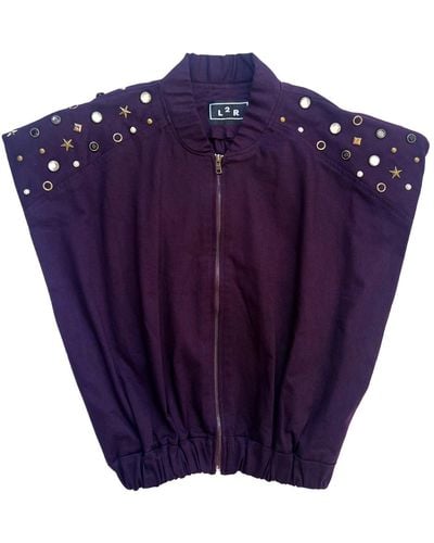 L2R THE LABEL Studded Sleeveless Bomber Jacket In Purple