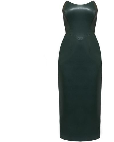Nomi Fame Angelina Dark Faux Leather Corset Midi Dress - Green