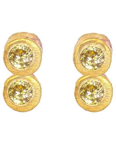 Lily Flo Jewellery Disco Dot Double Yellow Sapphire Stud Earrings - Metallic