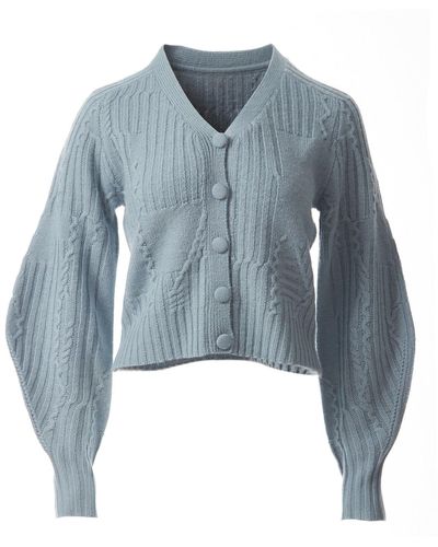 Fully Fashioning Freyja Cable Wool Knit Cardigan - Blue