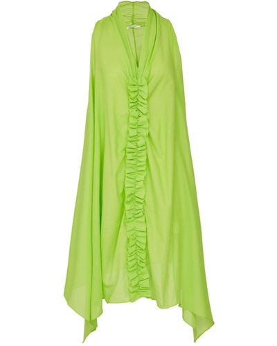 N'Onat Cozy Organic Cotton Dress With Ruffles In - Green