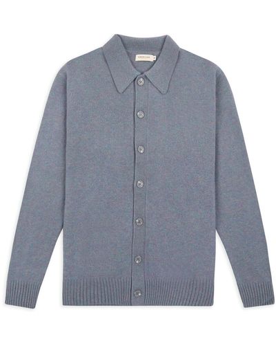 Burrows and Hare Collared Knitted Cardigan - Blue