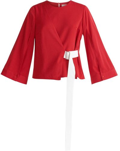 Paisie Wrap Top With Cape Sleeves - Red