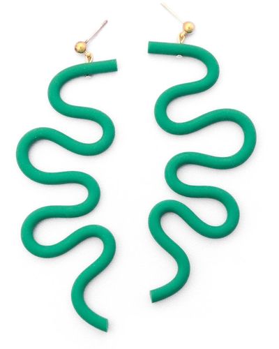 By Chavelli Small Tube squiggles Dangly Earrings In Emerald - Green
