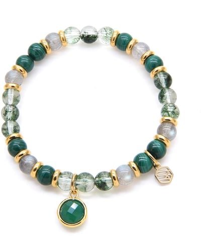 Jadeite Atelier Malachite Green Phantom Moonstone Beaded Bracelet With Green Chalcedony