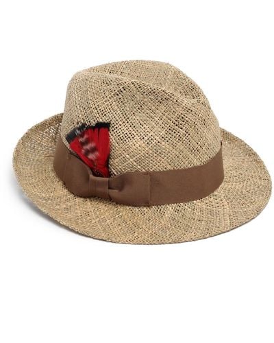 Justine Hats Neutrals S Straw Fedora Hat With Feather - Multicolor