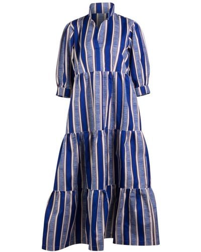 THE OULA COMPANY Cabana Striped Midi Dress - Blue