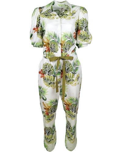 Lalipop Design Cotton Jumpsuit With Palm Leaf Print - Green