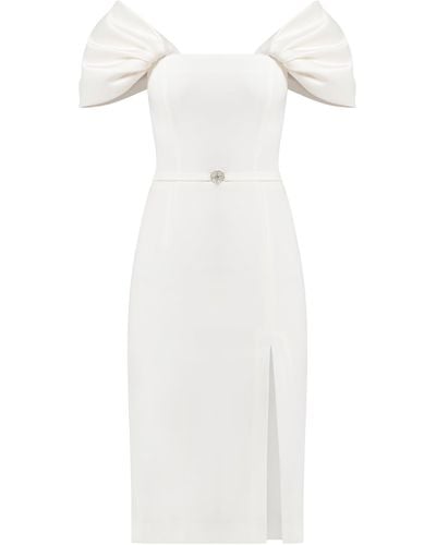Tia Dorraine Mirage Crystal Ornament Midi Dress, Pearl - White