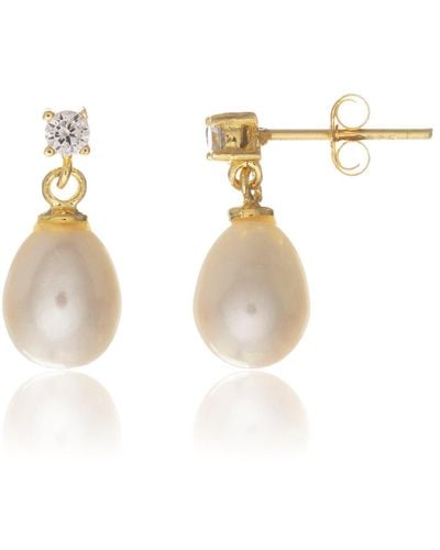 Auree Drayton White Pearl & Cubic Zirconia Yellow Gold Vermeil Oval Drop Earrings - Metallic