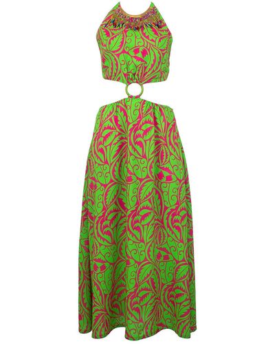 Lalipop Design Halter Neck Midi Dress With Cut-out Details - Green