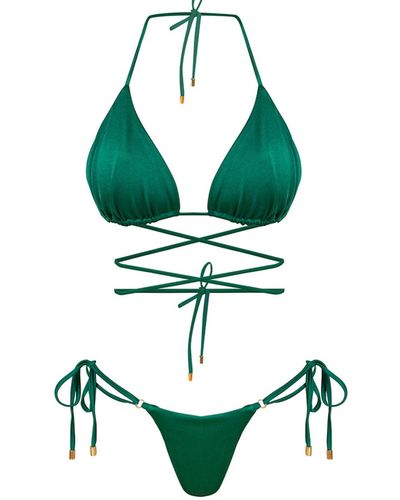 Cliché Reborn Jolie Triangle Wrap Around Bikini Set In - Green