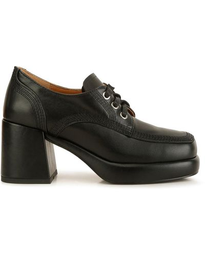 Rag & Co Zaila Leather Block Heel Oxfords In - Black