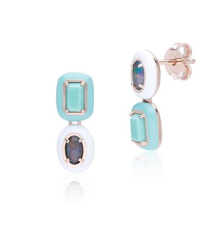 Gemondo Rose Gold Plated Siberian Waltz Triplet Opal & Turquoise Mismatched Drop Earrings - Blue