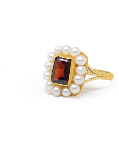 Vintouch Italy Luccichio Garnet And Pearl Stacking Ring - Metallic