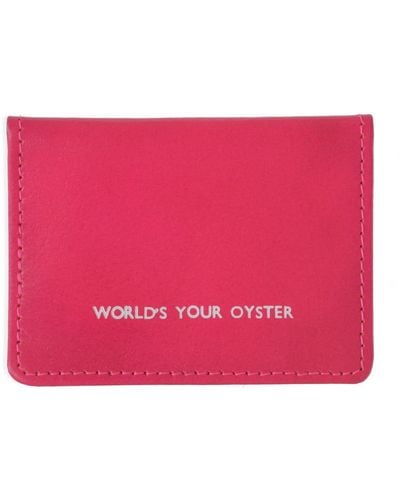 VIDA VIDA Worlds Your Oyster Bright Pink Leather Travel Card Holder