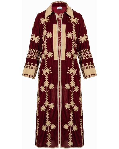 Antra Designs Suki Claret Silk Velvet Coat - Red