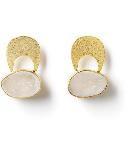 YAA YAA LONDON Quietly Confident Agate Crystal Gold Earrings - White