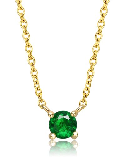 Genevive Jewelry Rachel Glauber Kids Gold Plated Overlay Green Cubic Zirconia Stud Necklace