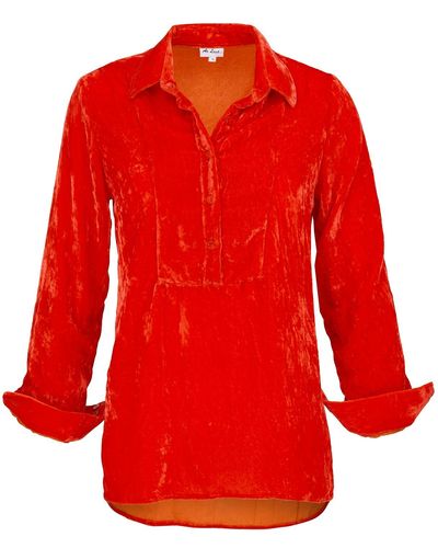 At Last Silk Velvet Shirt In Hot Orange - Red