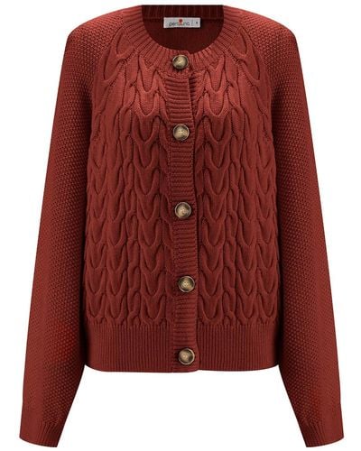 Peraluna May Cardigan Cable Knit Balloon Sleeve In Burnt Umber - Red