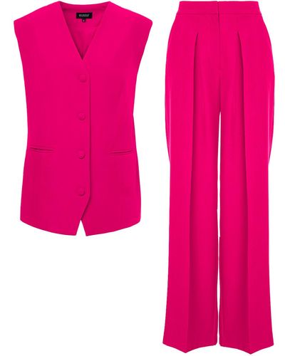 BLUZAT Fuchsia Suit With Oversized Vest And Ultra Wide Leg Trousers - Pink
