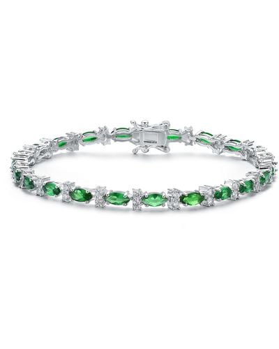 Genevive Jewelry Sterling Silver Clear And Cubic Zirconia Tennis Bracelet - Green