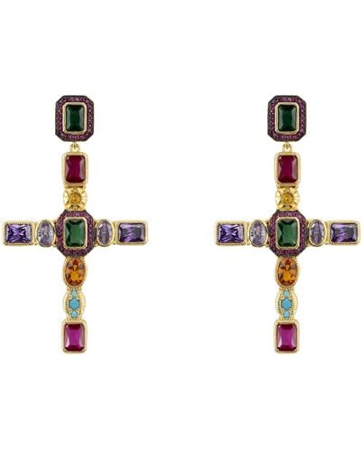 LÁTELITA London Santa Maria Extra Large Gemstone Cross Earrings - Metallic