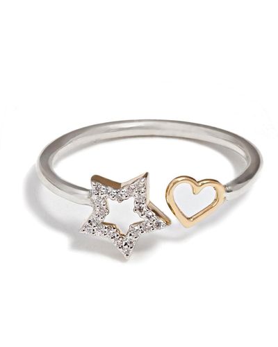 Kaizarin Limited Edition Open Diamond Star & Heart Ring - Metallic