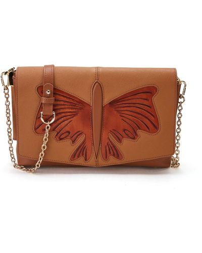 Bellorita Butterfly Crossbody Leather Bag - Brown