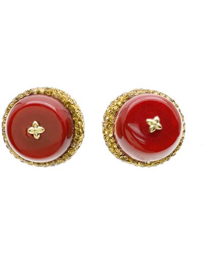 Farra Classic Coral Rhinestone Stud Earrings - Red